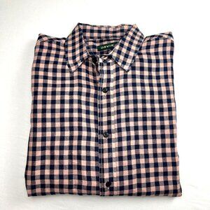 Orvis Mens Pink & Navy Checkered Long Sleeve Button-Down Shirt Active Fit Size L